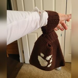 Handcrafted Brown & White Paw Print Knot Handbag